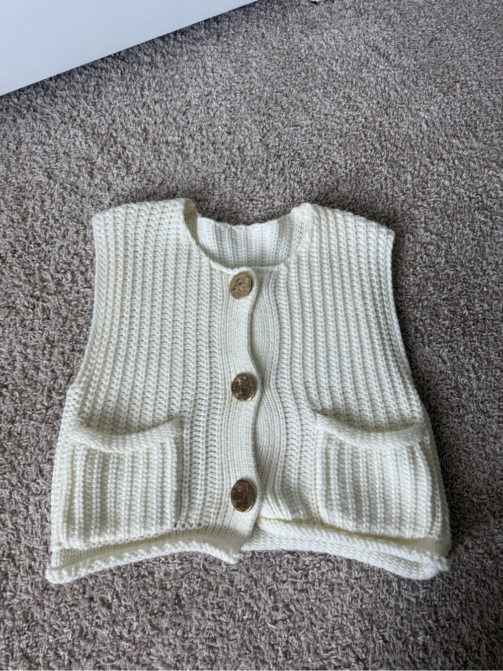 Sleeveless Cream Knit Button-Front Sweater Vest - Picture 2 of 7